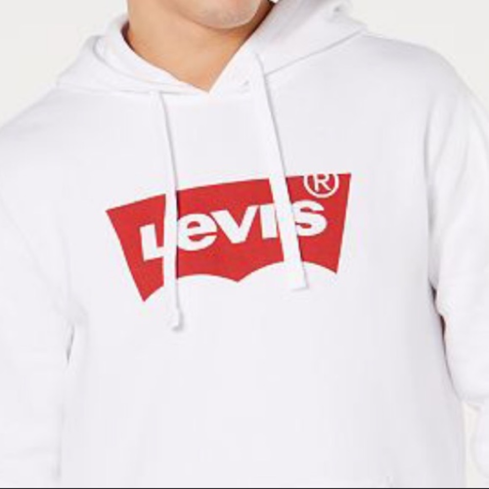 Levis Logo Fleece Hoodie White Sweater Long Sleeve - Picture 3 of 4